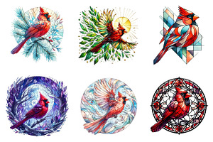 Stained Glass Cardinal Bird Clipart, a Seasonal Illustration by DreamArtGraphic