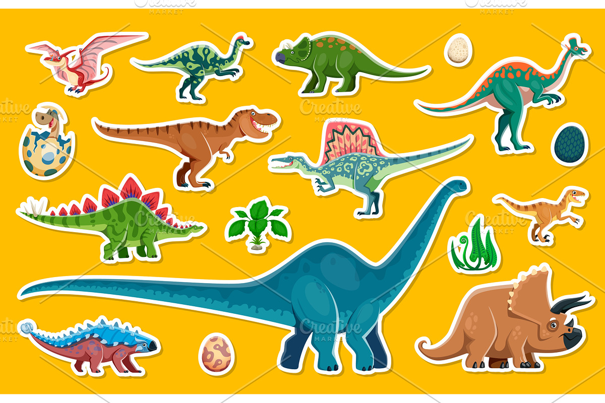 Dinosaur characters stickers, an Animal Illustration by Vector Tradition
