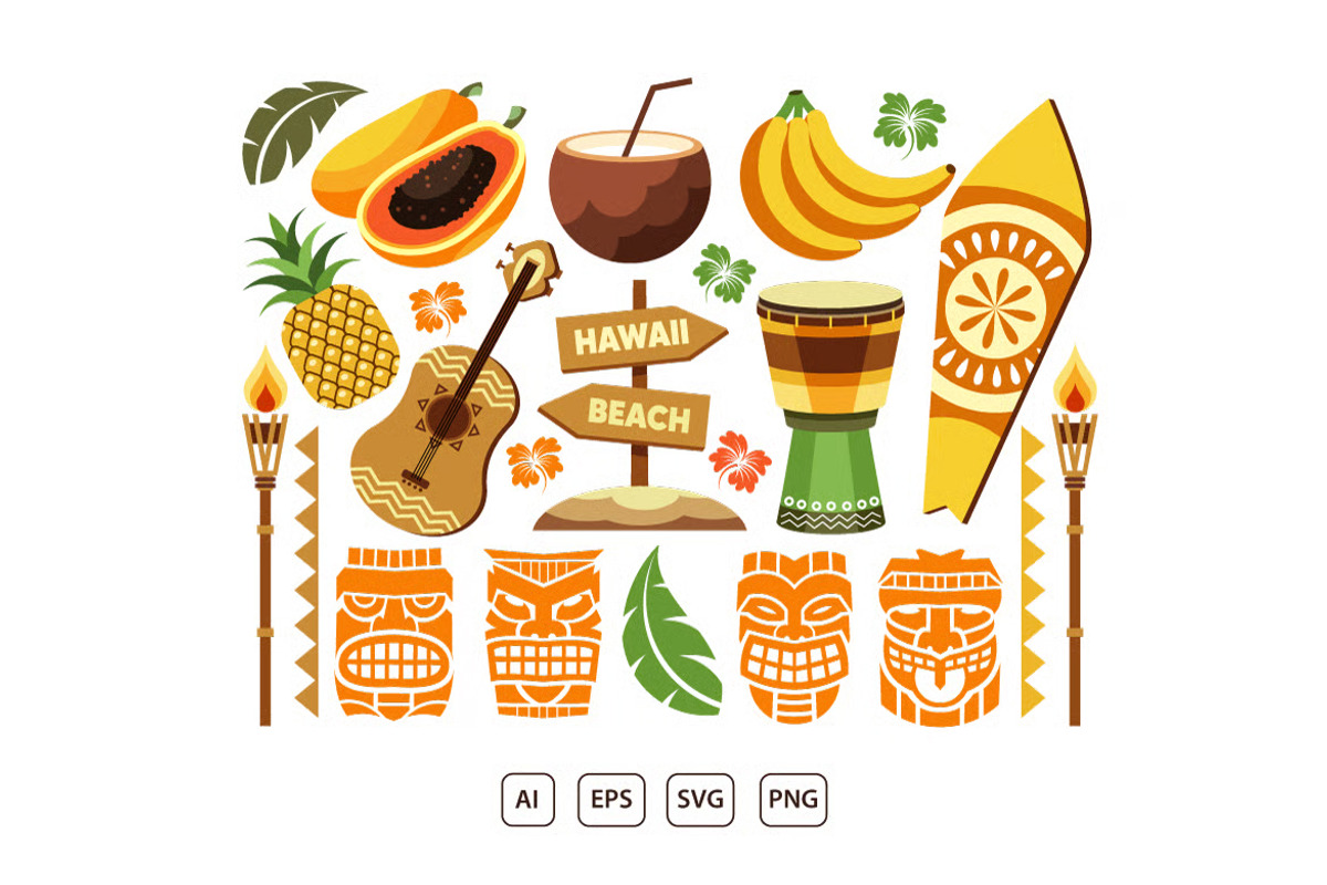 Hawaiian Tropical Culture Vector Set, an Object Illustration by KAZ by IanMikraz Studio (Photo 2 of 3)