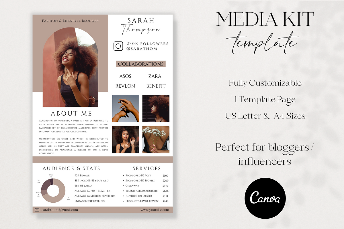 Blogger Media Kit Template Canva, a Marketing Template by Boltik Studio (Photo 1 of 5)