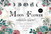 Moon & Flower Watercolor Clipart, an Object Graphic by Kate Creative Studio (Thumbnail 1 of 6)
