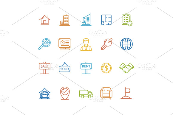 Real Estate Outline Icon Set. Vector