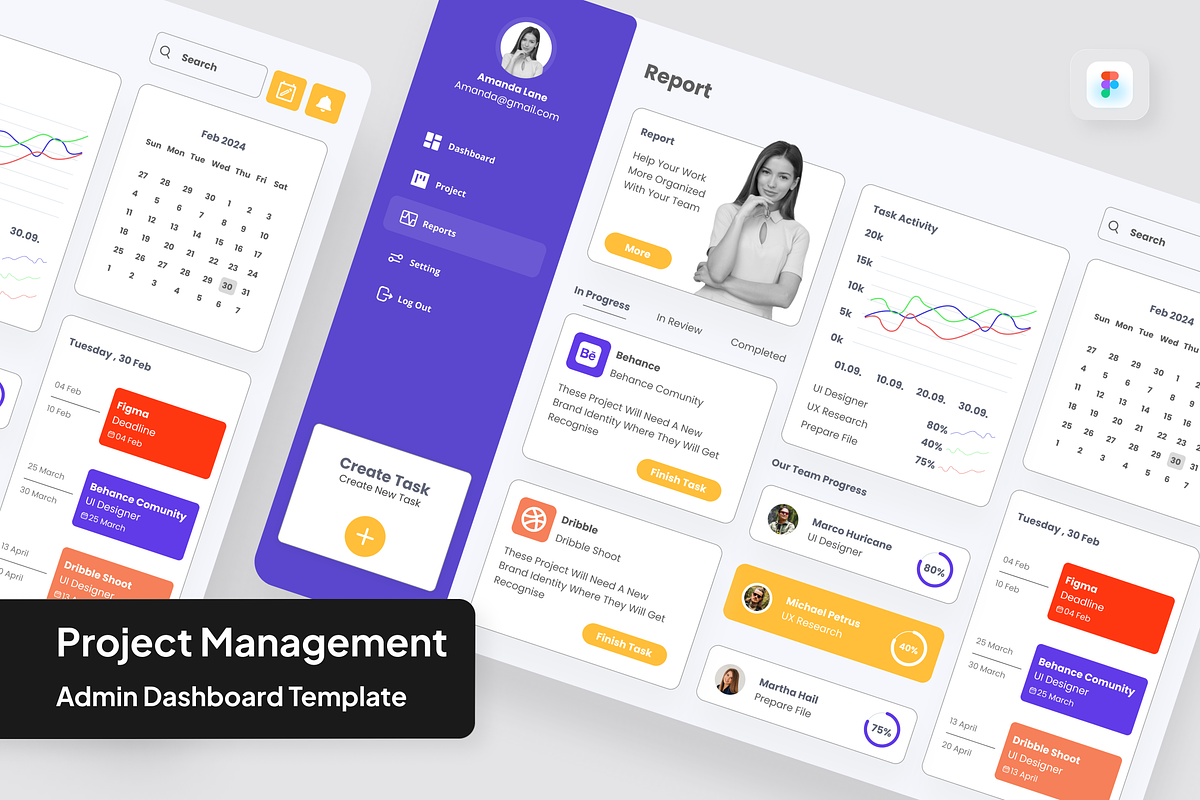 Project Management Admin Dashboard, an UI Kit Template by SquidPixey (Photo 1 of 5)