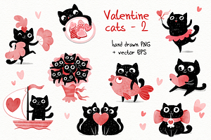 Valentine cats illustrations - set 2