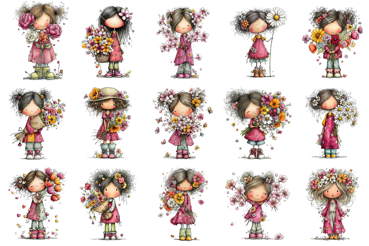 Whimsical Spring Girl Clipart, an Illustration by OK Design (Photo 3 of 6)