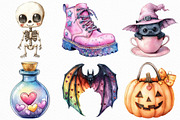 Watercolor Kawaii Halloween Clipart, an Illustration by Craft Nest (Thumbnail 2 of 6)