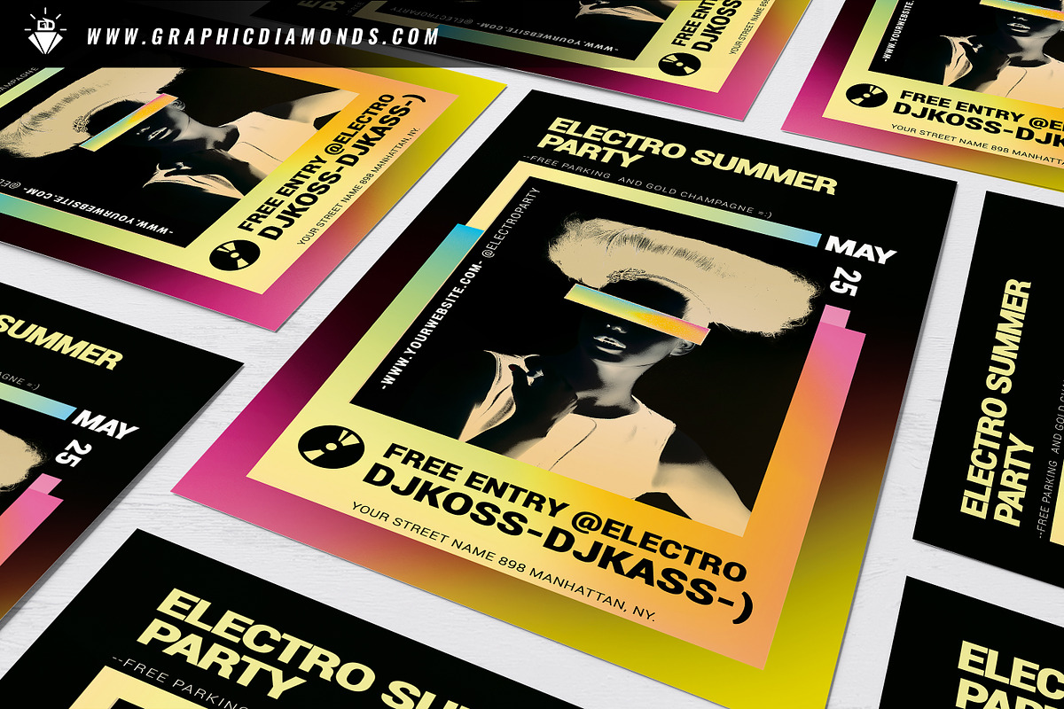 Electro Summer Music Flyer, a Flyer Template by GraphicDiamonds (Photo 2 of 6)