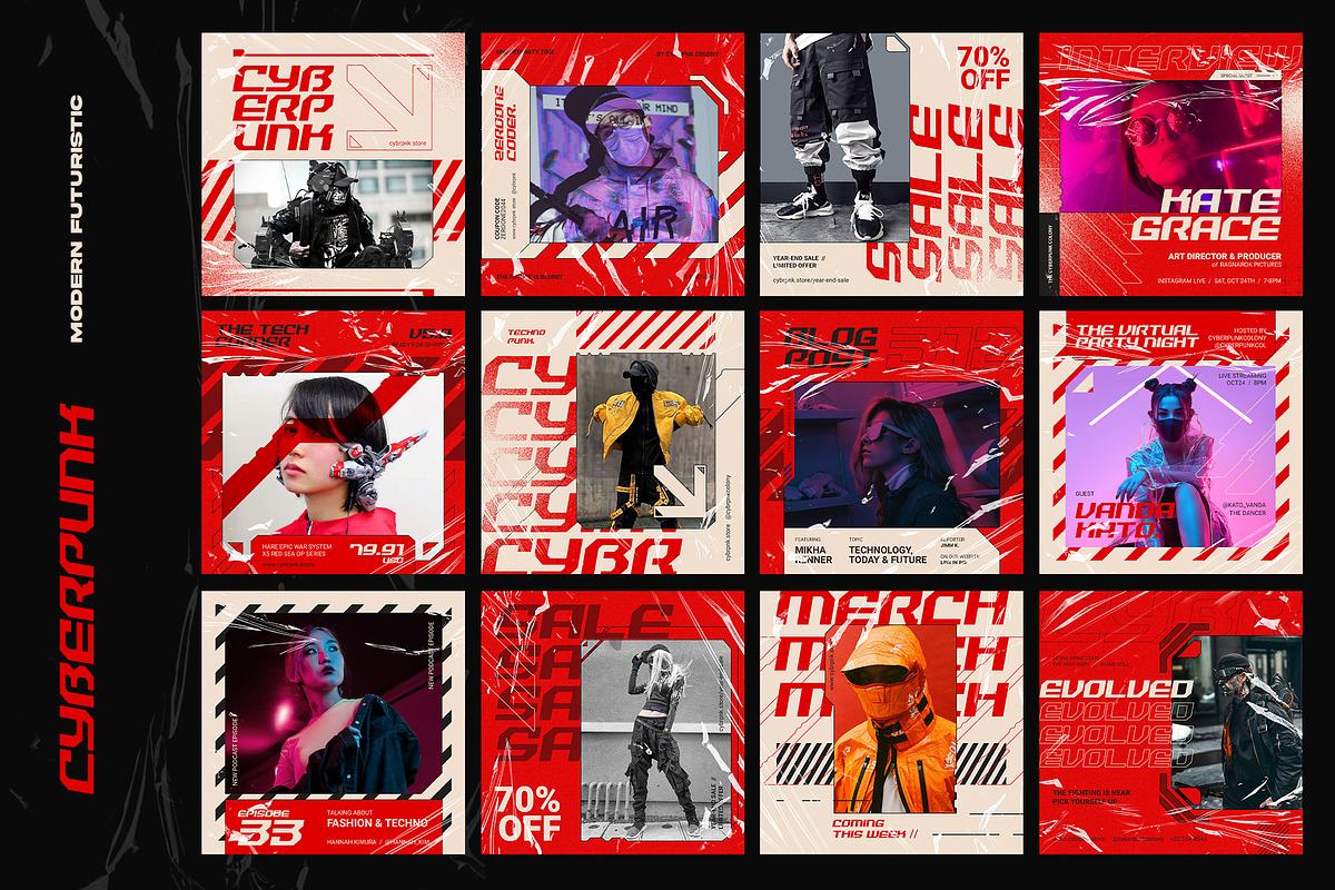 CYBERPUNK Instagram Templates, a Social Media Template by Bornx Design (Photo 4 of 7)