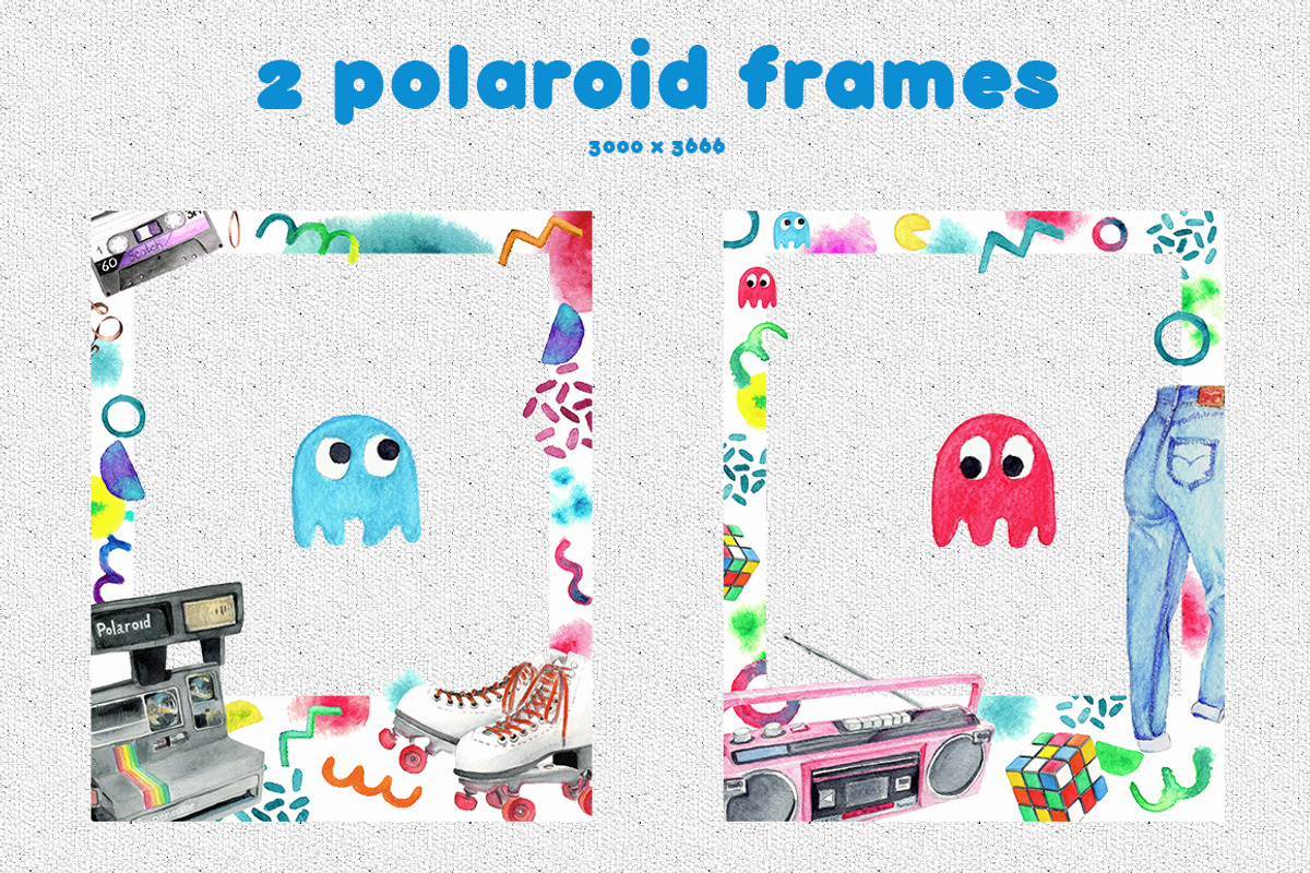 Retro 80's Watercolor Clipart, a Texture Illustration by WBS Design (Photo 3 of 7)