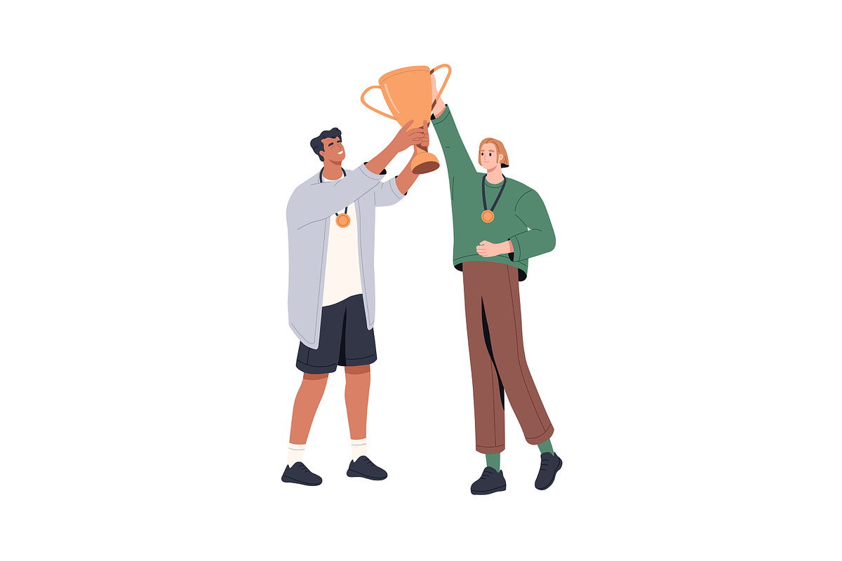 Winners with awards on pedestals set, a Person Illustration by PaperTrident (Photo 8 of 10)