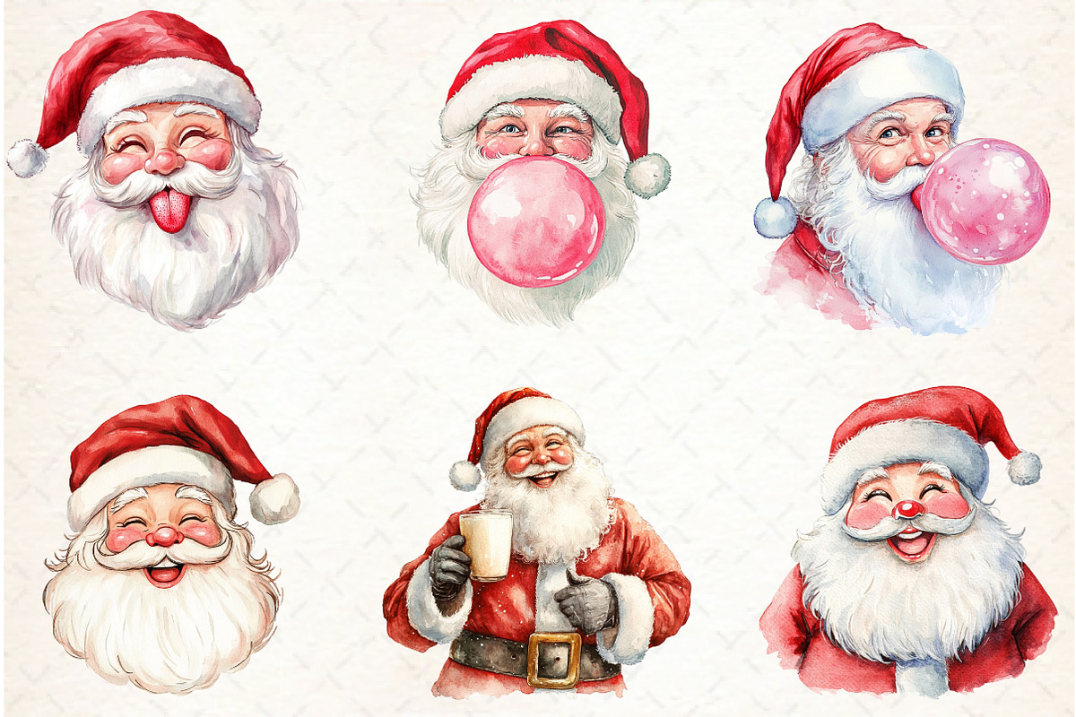 Retro Funny Santa Claus Face Clipart, an Illustration by Libby Wishes (Photo 3 of 6)