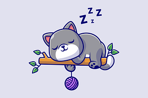 Cute Cat Sleeping On Tree Cartoon, an Animal Illustration by Catalyst Labs