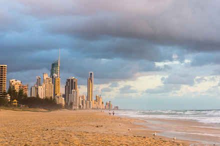 Australia, Queensland, Surfers Paradise beach and skyline at sun, an Architecture Photo by EsmeHelit