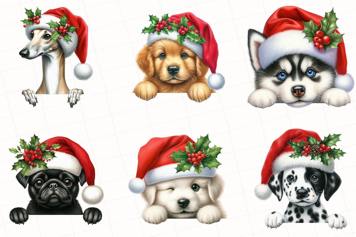 Christmas Peeking Dog Breeds Clipart, an Illustration by OK Design (Photo 4 of 5)
