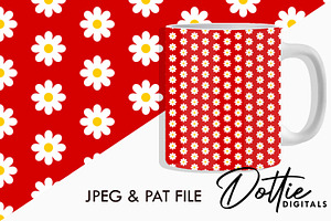 Red Daisy Flowers Repeat Pattern