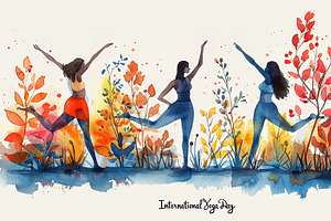 Vibrant Watercolor Illustration for International Yoga Day, an Illustration by AS photostudio