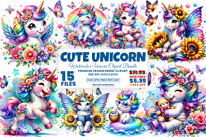 Watercolor Cute Unicorn Clipart PNG, an Animal Illustration by Creative Arslan