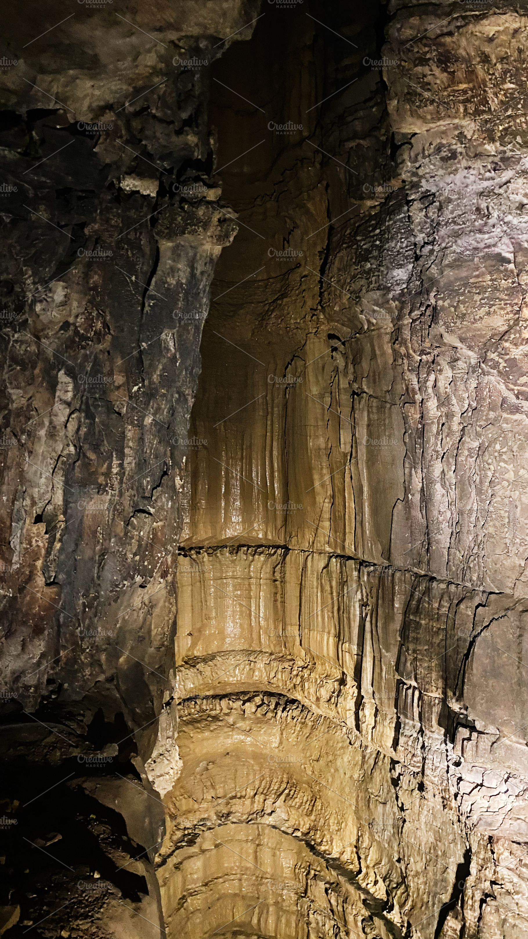Mammoth Cave interior with layered rock formations in Kentucky USA, a Nature Photo by AS photostudio