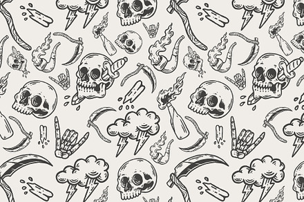 Seamless Pattern Skull Old School