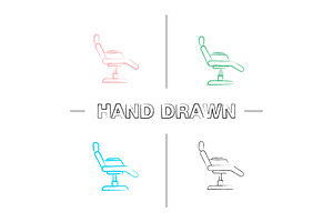 Tattoo Chair Hand Drawn Icons Set