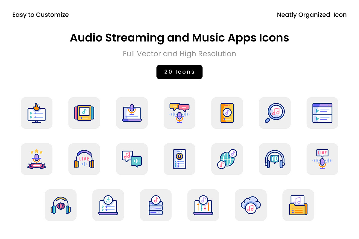 Audio Streaming and Music Apps Icons, an Icon by Wencory (Photo 1 of 2)