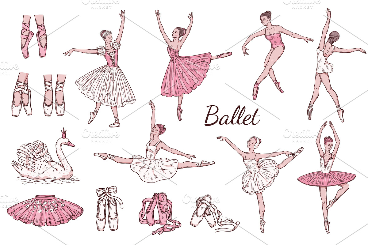 Set with ballerinas characters in, a Person Illustration by Sabelskaya