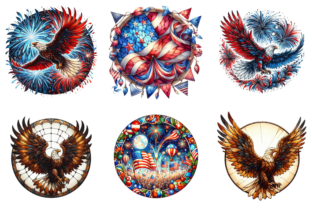 Round Stained Glass 4th of July Clip, an Illustration by DreamArtGraphic (Photo 3 of 4)