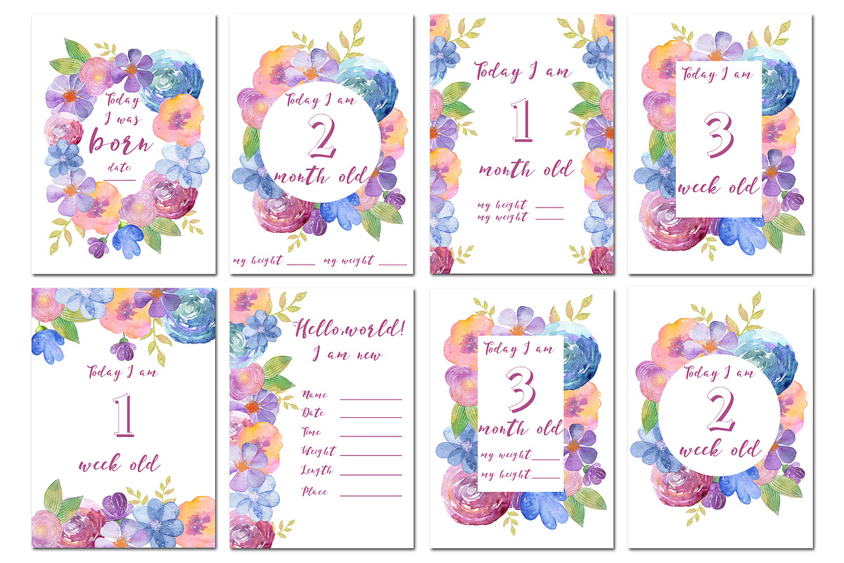 Baby Milestone Cards, flowers, a Card Template by fiolika (Photo 2 of 6)