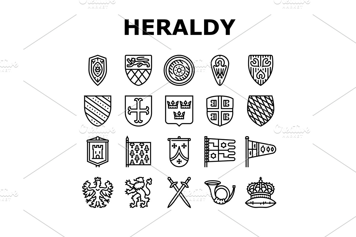 medieval heraldry shield icons set, an Object Illustration by pikepicture