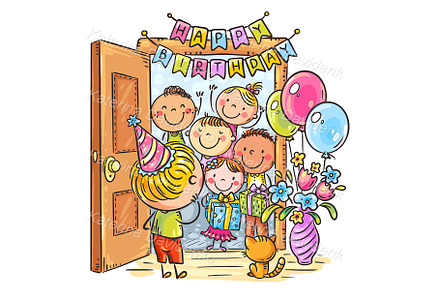 Cartoon kids birthday party, a Person Illustration by Bubert Art