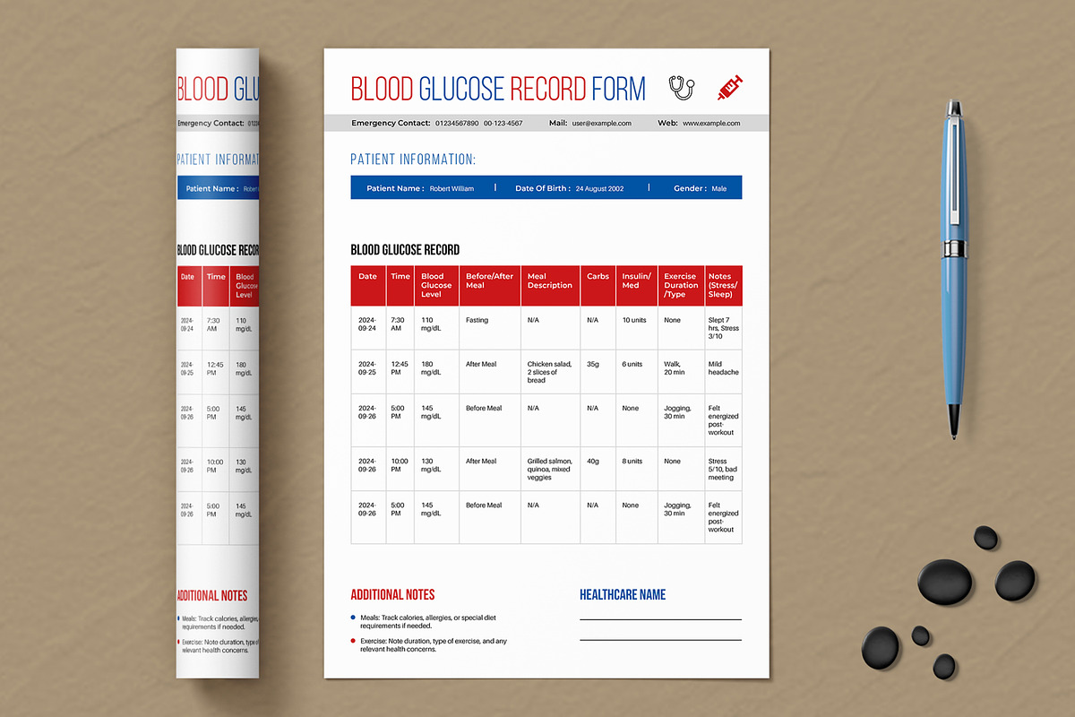 Blood Glucose Record Form Template, a Stationery Template by ContestDesign (Photo 1 of 3)