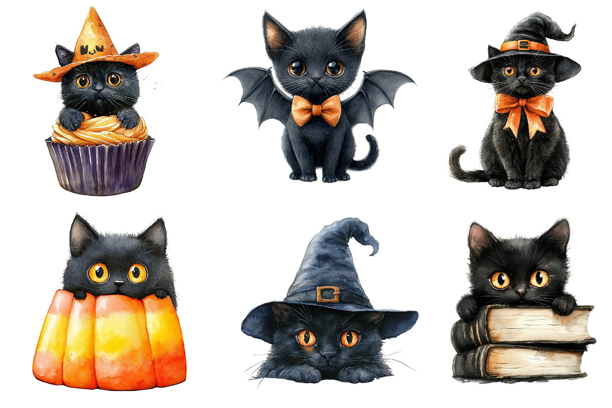 Cute Halloween Black Cats Clipart, an Illustration by Dream Creation (Photo 3 of 6)