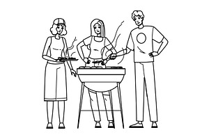 grill barbecue with friends vector, a Person Illustration by pikepicture