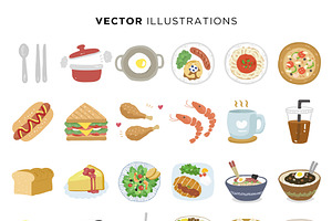 24 Food Illustrations Vector