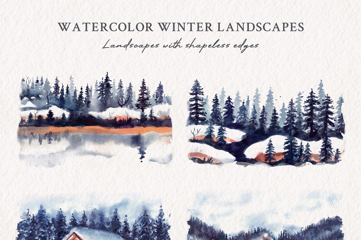 Watercolor Winter Landscapes, an Illustration by Yorda Studio (Photo 2 of 11)