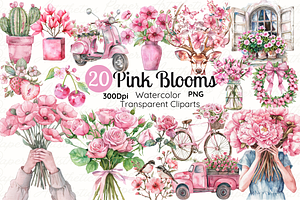 Pink Flower Garden Illustration Pink