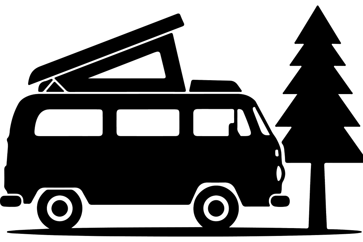 Camper Van and Pine Tree Silhouette, a Transportation Illustration by abu67222 (Photo 11 of 13)