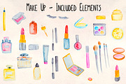 Makeup Cosmetics Watercolor Kit, an Object Illustration by Violet LeBeaux (Thumbnail 1 of 3)
