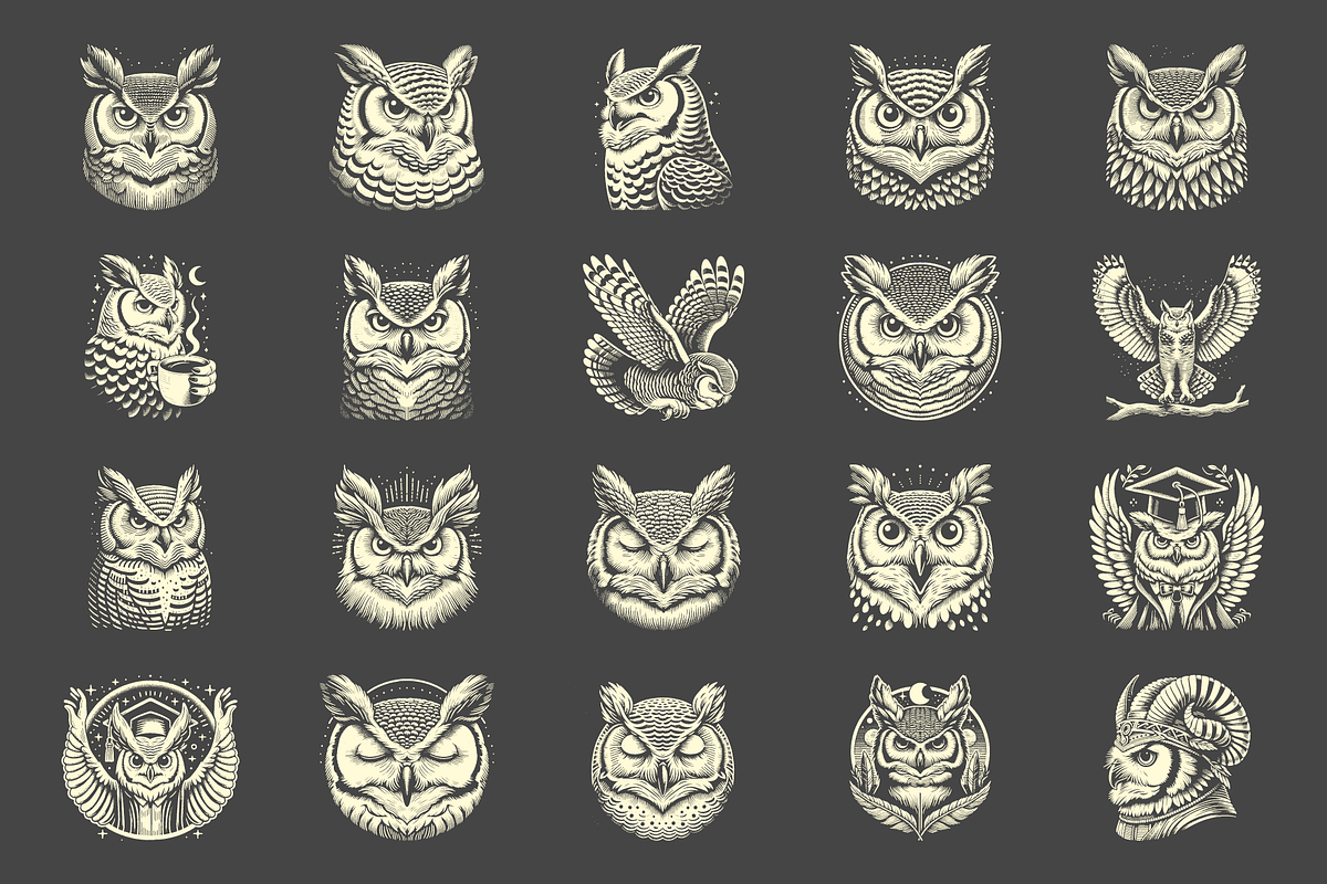Vintage Great Horned Owl Designs, an Animal Illustration by devastd (Photo 8 of 13)