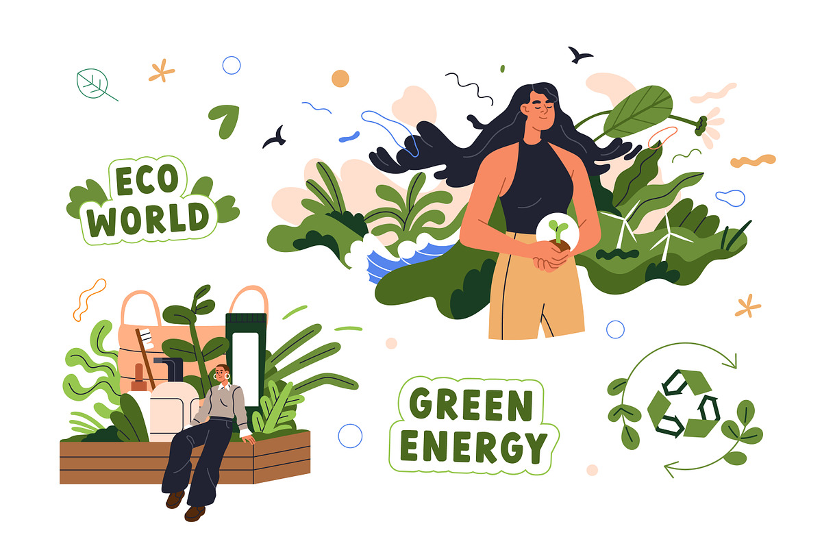 Eco-friendly concept. Ecology set, a Person Illustration by Good Studio (Photo 6 of 10)