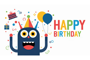 Colorful birthday greeting card with, an Illustration by tilialucida