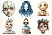 Creepy Dolls Halloween Bundle, an Illustration by Pixels.Craft (Thumbnail 3 of 7)