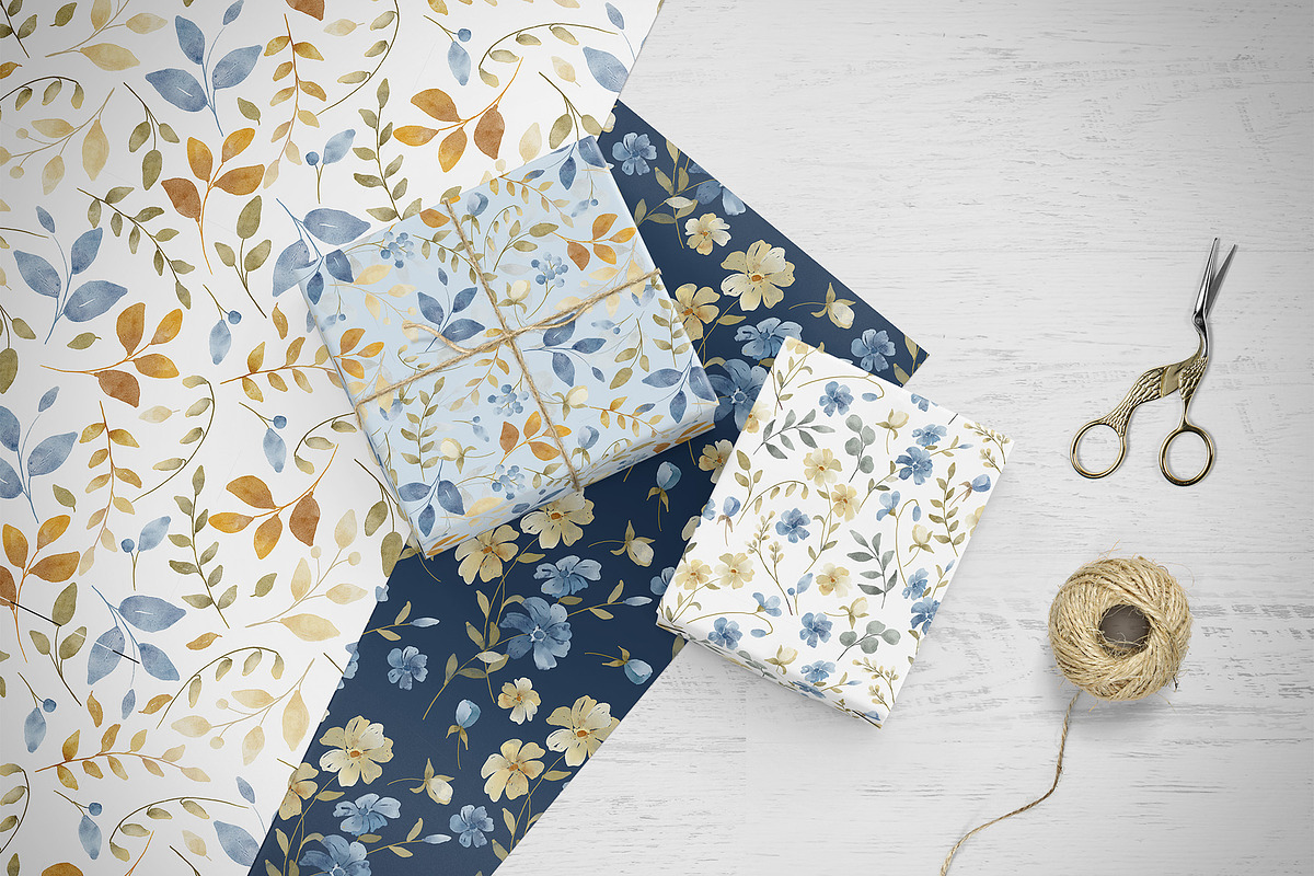 Seamless patterns with blue flowers, a Pattern Graphic by Larisa Maslova (Photo 3 of 3)