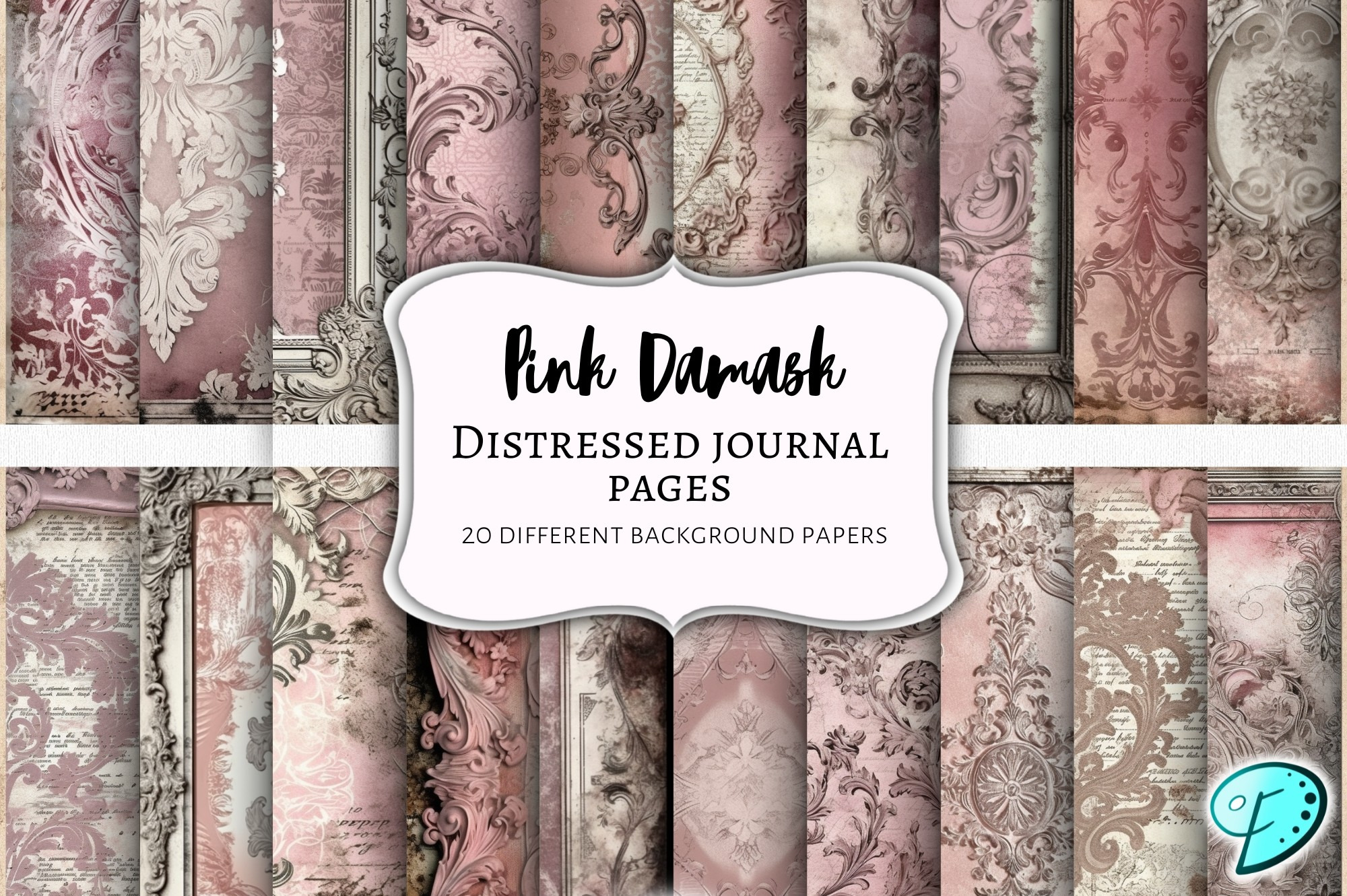 Pink Damask Digital Papers, a Texture Graphic by Emily Designs