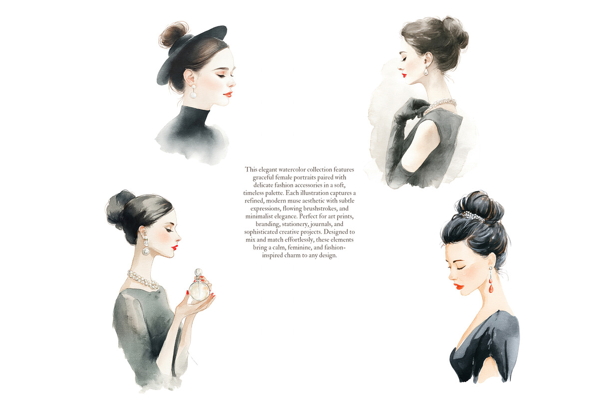 modern watercolor women portraits, a Decorative Illustration by Patishop Art (Photo 2 of 9)