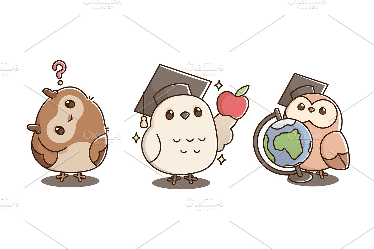 Cartoon school owl with academic, an Education Illustration by art PVP - market