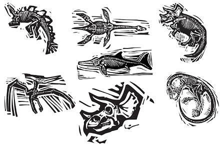 Woodcut Dinosaur Fossils