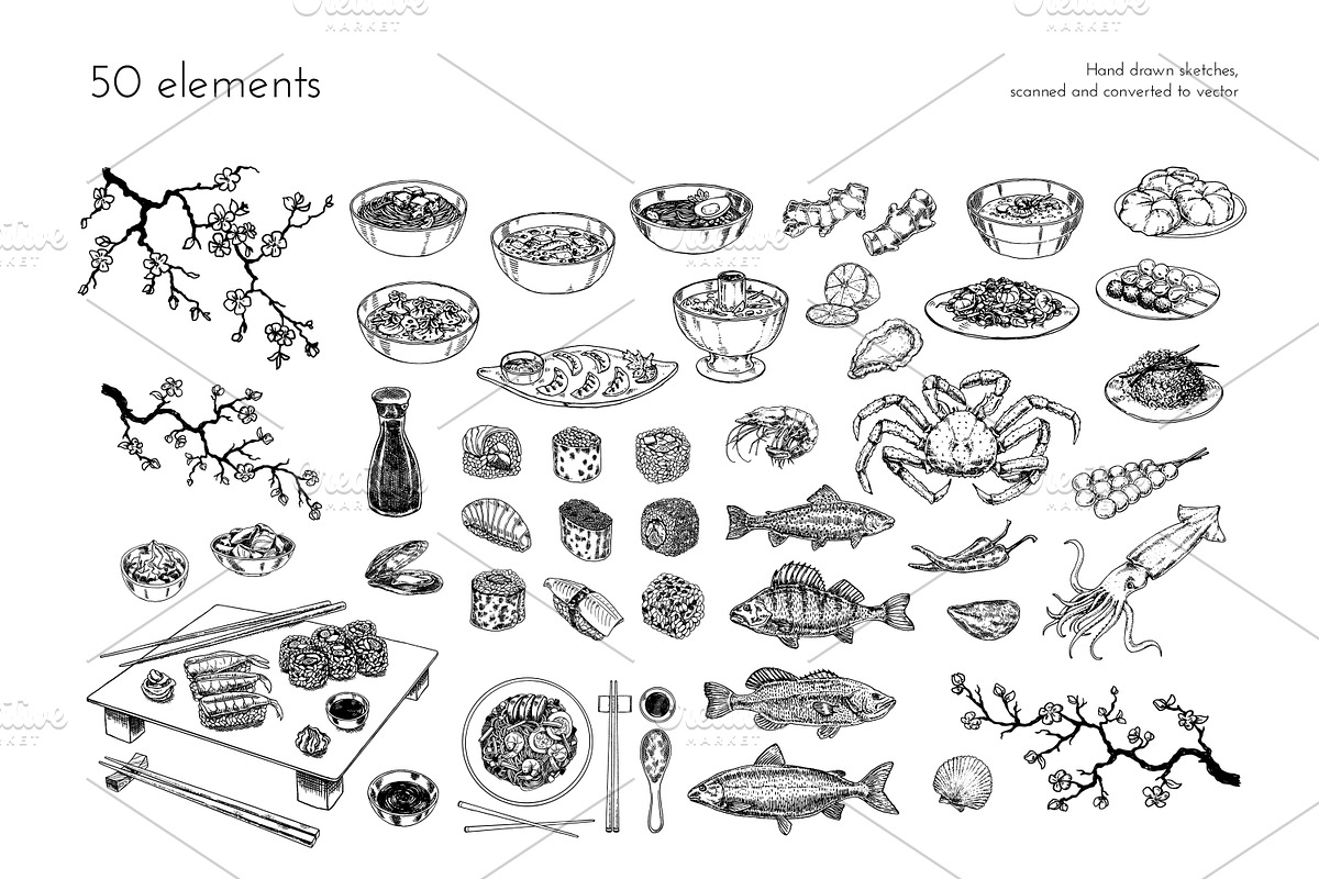 Traditional Asian cuisine sketch, a Food Illustration by Evgeniia Lanskikh (Photo 2 of 5)