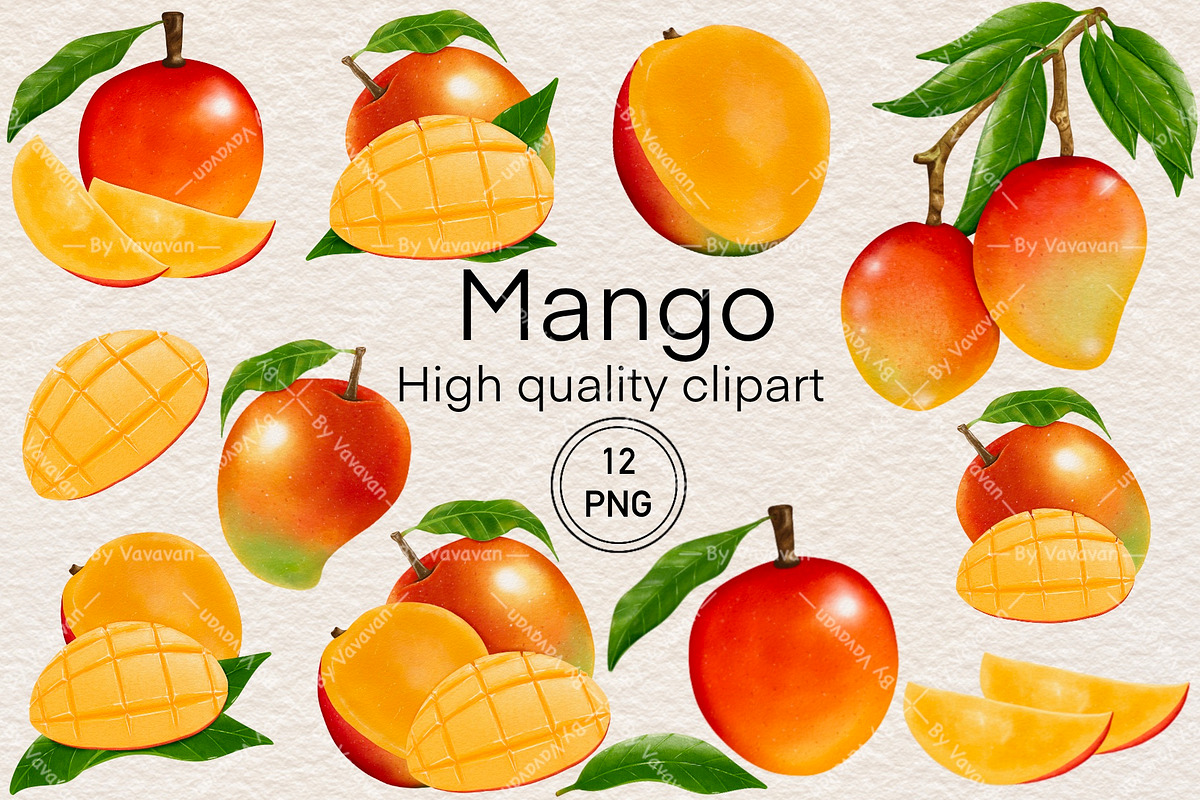 Watercolor Mango Fruit Clipart, a Food Illustration by Vavavan Artwork (Photo 1 of 5)