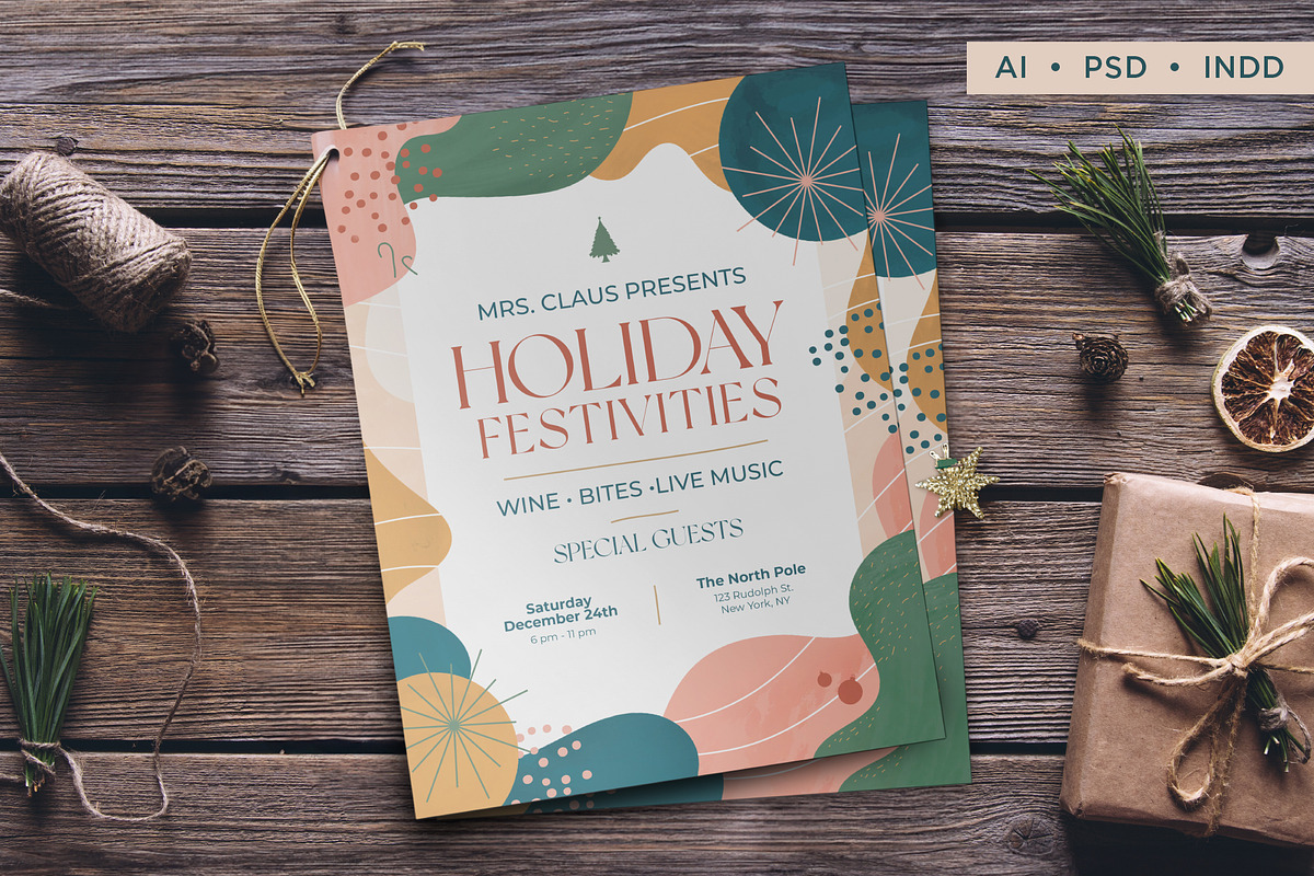 Holiday Flyer+Social - PSD AI INDD, a Flyer Template by Everyday Monster Creative (Photo 1 of 4)